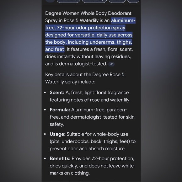 🌹 New Degree Rose & Waterlily Whole Body Deodorant Spray - Picture 4 of 4